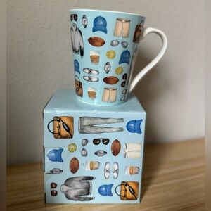 Blue Illustrated Travel Icons Ceramic Mug